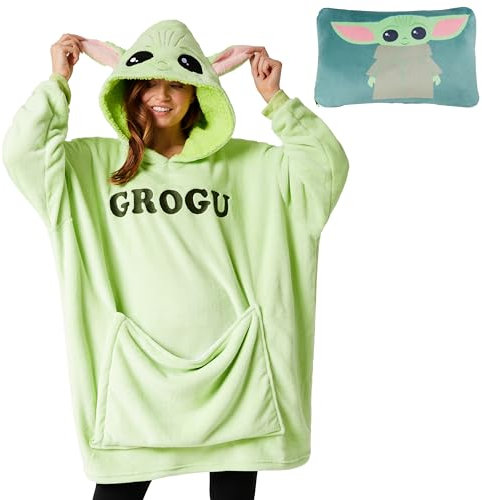 Disney Stitch Batamanta con Capucha Adultos - 2 en 1 Sudadera de Forro Polar Grande Baby Yoda - Regalos Stitch Navidad (Verde Baby Yoda)