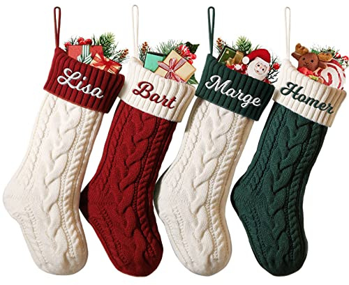 papasgix Christmas Stockings Personalised 18 Large Stocking(Knit A-4 PCs) | Custom Name Knitted Xmas for Kids Family, Stocking for Holiday Family Party Decoration
