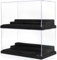 Mlikero 2 Pack Minifigure Display Case for Action Figures Blocks, Clear Dustproof Acrylic Display Box Storage with 3 Movable Steps Gifts for Children (Black)