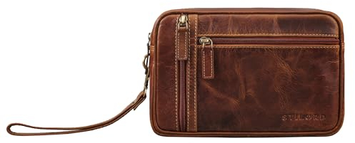 STILORD 'Sunny' Handgelenktasche Herren Leder mit Doppelkammer Clutch Handtasche mit Hands-Schlaufe Vintage ideal für Festival Stadt-Reisen Herrenhandtasche Echtleder, Farbe:Cannes - braun