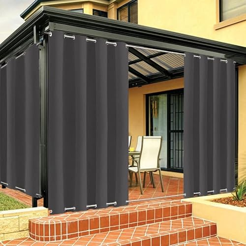 FicaRico Rideau d'extérieur résistant aux intempéries avec œillets en haut et en bas, rideaux d'extérieur protection solaire imperméables et occultants pour pavillon, taille personnalisée - 1 pièce