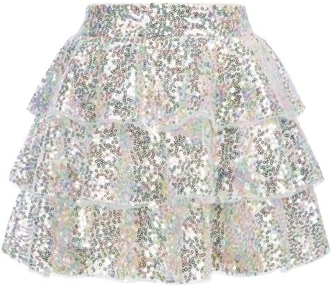 GRACE KARIN Kinder Sommer Pailletten Röcke Mädchen Layered Tutu Ballettrock Geburtstagsröcke Partykleid Mehrfarbig auf weiß 6 Jahre