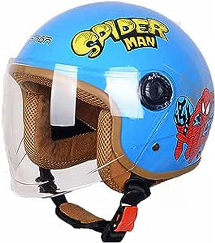 Kinder Four Seasons Motorrad-Halbhelm Retro 3/4 Jethelm Jugend Jungen Mädchen Vintage Elektro-Halbhelm ECE-Zertifizierter Moped-Jet-Kinderhelm F,48-56CM