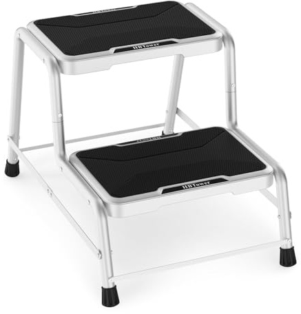 HBTower 2 Step Stool, Stepping Stools for Adults Kids with Non-Slip Rubber Feet, Heavy Duty Step Stools for Bedroom Kitchen Bathroom, Bed Steps for High Beds