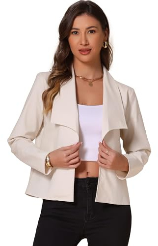 Allegra K Blazer abierto al frente para mujer, chaqueta informal elegante de manga larga con cuello chal Beige XS