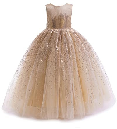 DPKM Flower Girls Sequin Dress Bridesmaid Sparkle Formal Wedding Party Birthday Kids Pageant Princess Prom Ball Gown