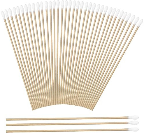 Bastoncillos de algodón, 200 unidades, mango largo de madera, soporte de algodón, 15 cm, para cámara, teclado, maquillaje, pulido y limpieza