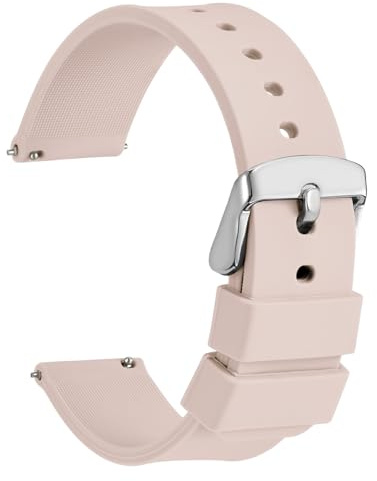 WOCCI 12mm Bracelet de Montre Silicone avec Boucle Argentée pour Femme et Homme (Rose Clair)
