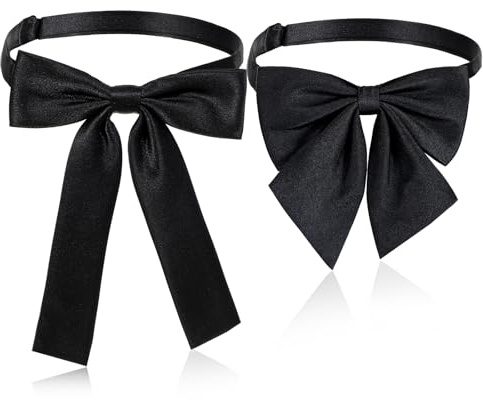2PCS Black Bow Ties Western for Men Women, Solid Color Bowtie Colonel Satin Ribbon Bow Tie Cowboy String Ties Adjustable Bolo Tie for School Uniform Shirt Party Wedding Cosplay (2, Black)