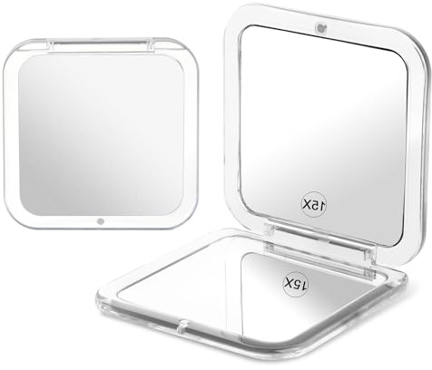 Espejo compacto plegable de 15 aumentos, espejo de viaje, espejo de aumento, espejo de bolsillo pequeño, portátil, espejo cuadrado para monederos, bolso de mano (plata)
