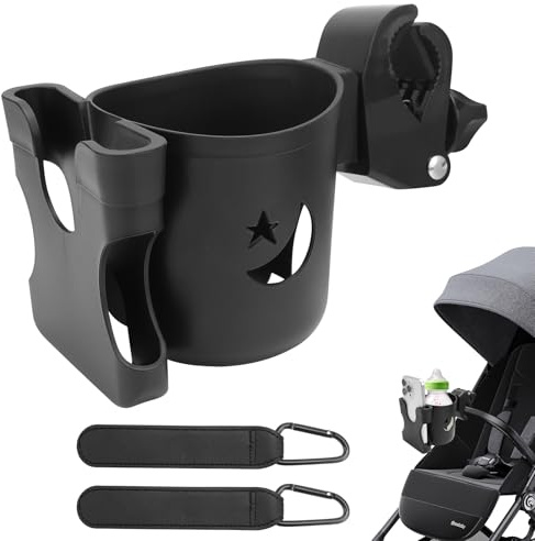 QGGTQG Soporte para bebidas del cochecito de bebé con funda para móvil Universal 2 en 1 Soporte para vasos Soporte para café Soporte para bebidas con 2 ganchos para cochecito de bebé, bicicletas
