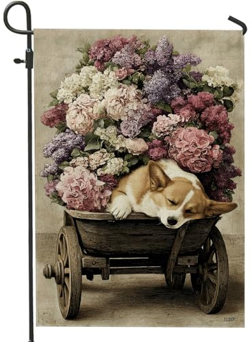 Bandiera da giardino floreale primaverile, decorazioni di ortensie e lilla, bandiera da giardino in iuta su entrambi i lati, per decorazioni per la casa all'aperto, striscione per prato per feste di