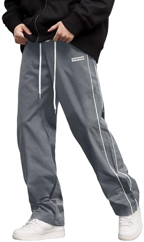 AIEOE - Pantaloni da uomo baggy da jogging Y2K, pantaloni sportivi ampi con coulisse, streetwear, pantaloni da tempo libero con passamaneria, moda per adolescenti, grigio., L