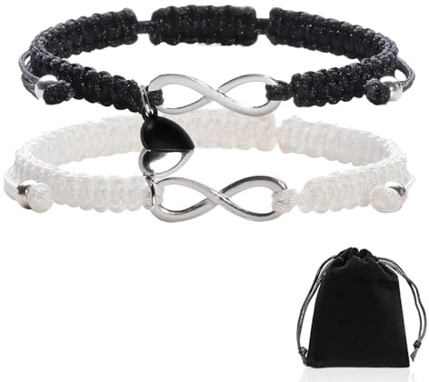 dinghaole 2 Pcs Magnetic Couple Bracelets, Matching Mutual Attraction Couple Bracelet, Magnetic Love Heart Natural Stone Beaded Bracelet couple Gift for Boyfriend Girlfriend Your Lover Best Friend