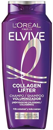 L'Oréal Paris Elvive, shampoo volumizzante, aumento immediato del volume, senza appello, 72H, con peptidi di collagene, per capelli sottili, Collagen Lifter, 700 ml