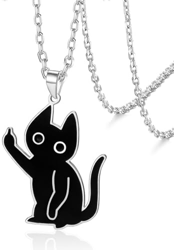 VASSAGO Svart katt halsband rostfritt stål söt kattunge hänge halsband djursmycken för kattälskare