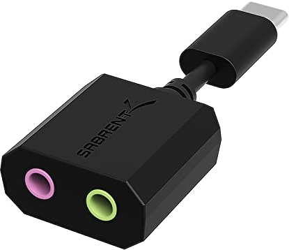 SABRENT USB C Externe Soundkarte, USB Typ C auf Klinke 3,5mm, Kopfhörer auf Klinke, Audio zu USB Adapter (AU-MMSC)