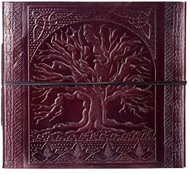 Papierhoch großes Fotoalbum aus geprägtem Leder mit Baum des Lebens | passend für 120 6x4 oder 60 7x5 Fotos | 24 x 26cm | Fair gehandelt & handgefertigt