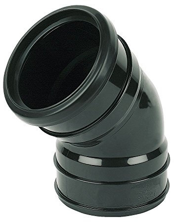 110MM Push Fit Bend 45 Degree Double Socket - Black Soil Pipe and Ring Seal Fittings