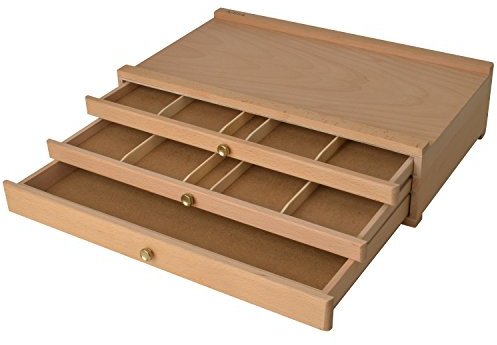 Artina Malkoffer leer Troyes mit 3 Schubladen 41x26x11 cm (BxTxH) - Utensilienkoffer – Holzkoffer aus Buchenholz - Malkoffer ideal zum Aufbewahren vom Malutensilien - für Farben, Pinsel & Stifte