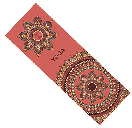 FANSU Serviette de Yoga avec Coins de Fixation Pliable Mat Tapis de Yoga Antidérapant et à Séchage Rapide Ultra-léger Voyage pour Le Yoga Chaud, Le Pilates et l'entraînement (185cm*63cm,Orange)