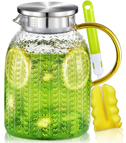Aofmee Glass Water Jug - 1.8L Heat Resistant Pitcher with Lid for Fridge, Milk, Juice, Ice Tea, Cold or Hot Beverages - Easy Clean Carafe
