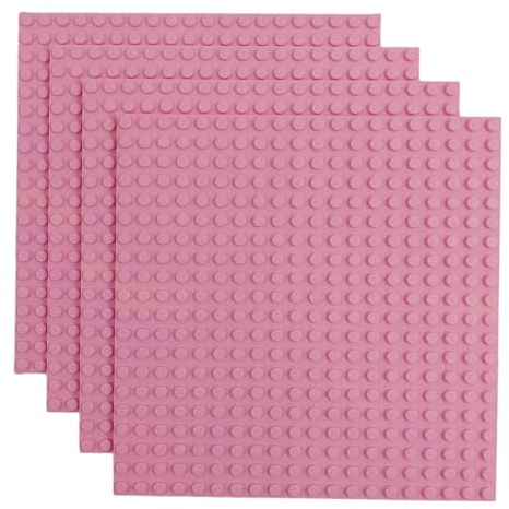 Q-Bricks Classic Bauplatten | 20x20 Noppenanzahl | 16 * 16 cm | Kompatibel mit Meisten Marken | 4 STK. im Set | Farbe: Hellrosa