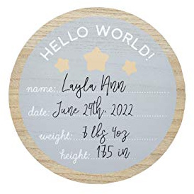 Kate & Milo Accessoires photo en bois à remplir Hello World avec marqueur inclus, cadeau de naissance, décoration pour bébé neutre