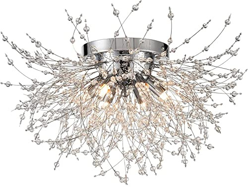 EFPD Lampadario fuochi d'artificio, lampadario in cristallo G9, utilizzato per l'illuminazione di camera da letto, sala da pranzo, soggiorno e isola cucina (Argento Plafoniera 6T)