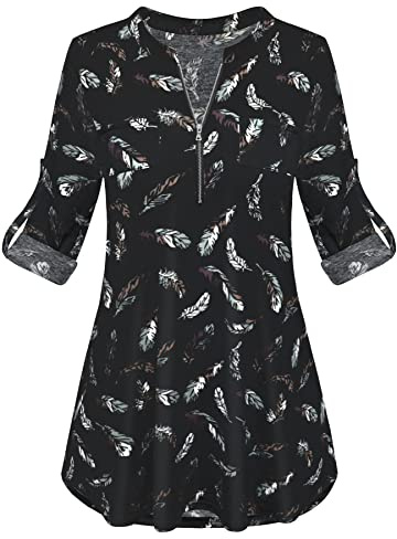 Odosalii Women's Blouses & Shirts, V-Neck Floral Printed Black Blouse