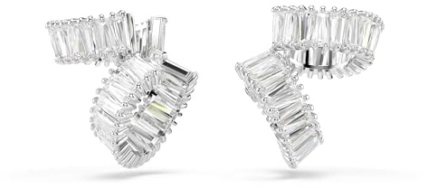Swarovski x Ariana Grande, Manchettes d’oreilles tendances, doubles anneaux avec cristaux incolores de taille baguette, en métal rhodié