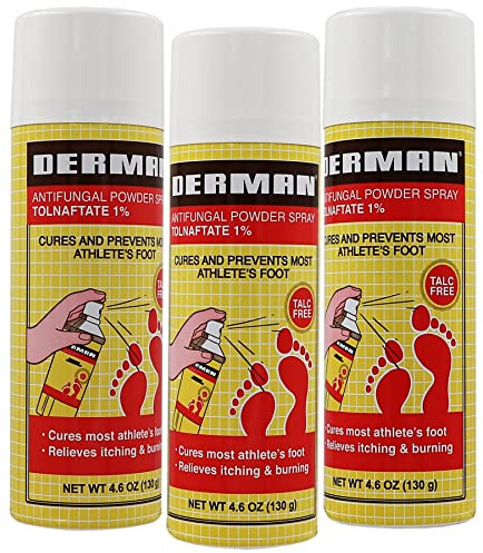 Derman Foot Powder Spray for the Treatment of Athlete's Foot, 4.6 Oz Bottles (Pack of 3)