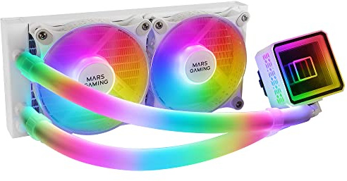 Mars Gaming ML-ULTRA240 Weiß, Flüssig-CPU-Kühlung, TDP 500W, Infinity Mirror, 2 Silent FDB ARGB Lüfter, ARGB Rohre, Universal Multisocket