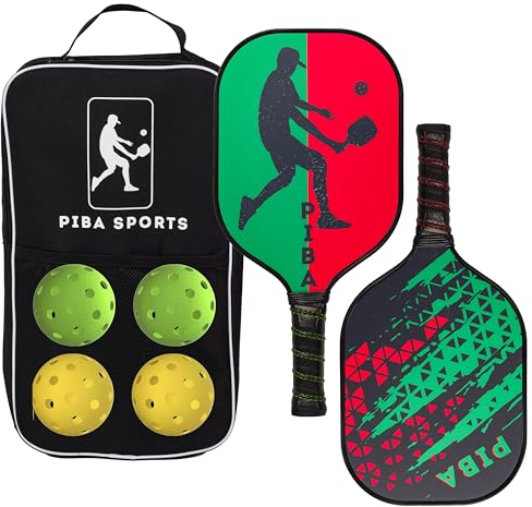 PiBa Sports Pickleball Schläger Set inkl. Tasche 2X Paddle 2X Indoor Bälle 2X Outdoor Bälle Praktischer Tragetasche Ideal für Anfänger Einsteiger Profi Pickleball Starter Ausrüstung V2