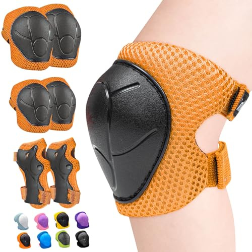 Inkidio Knee Pads for Kids Unicorn Protective Gear Set Knee Pads and Elbow Pads Set with Wrist Guard for Girls Boys Roller Skates Inline Skatings Scooter Cycling Bike Skateboard (Medium, Yellow)