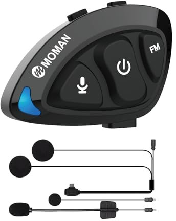 Moman Écouteurs Casque Moto, RS-S Compact Kit Main Libre Moto sans Fil 5.1 Casque Scooter Haut-Parleurs Hi-FI Réduction du Bruit Radio FM/Bouton Adapté aux Gants/IA Commande Vocale/IPX6 Étanche