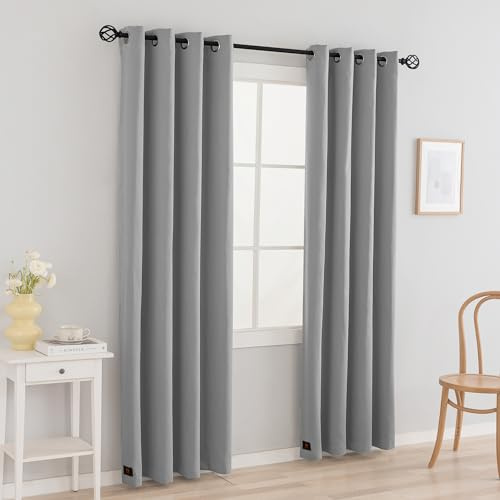 Phating Cortinas ignífugas inherentes para oscurecer la habitación, Color Gris, cumplen con la Prueba NFPA701, Cortinas de Aislamiento térmico con Aislamiento acústico (2 Paneles, Gris, 52 x 96