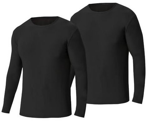 Confezione da 2 di biancheria intima termica da uomo, maglietta termica a maniche lunghe, con scollo tondo, biancheria termica da sci, calda, a maniche lunghe, Nero , 4XL