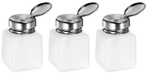 sourcing map 3pcs Solvent Alcohol Dispensers 120ml(4oz) Push Down Liquid Dispenser Pump Bottle with Sealing Stainless Steel Lid for Acetone Solution, White