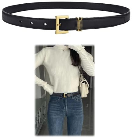 Carreneu Ledergürtel Damen Schwarz Gold - Einstellbar für Jeans, Hosen, Kleid - Geeignet als Damengürtel