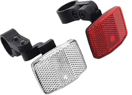 2Pcs Bike Reflectors Front and Rear Set, White Front & Red Rear Bicycle Reflectors with Mounting Brackets, Road Legal Safety Accessories for Road Mountain Commuter Bikes