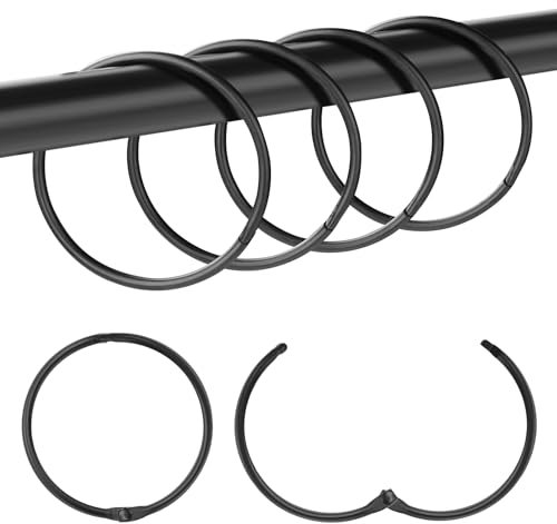 Mafeigu 20Pcs Shower Curtain Hooks,Metal Round Shower Curtain Hooks,Roman Rings,Rustproof Decorative Rings (20, Black)