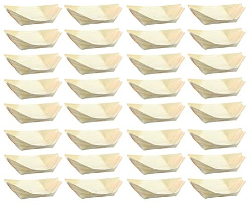 NIYANGLE Wood Boat Plate, 50pcs 3IN Disposable Wood Serving Boats Disposable Leaf Dishes Food Dessert Paper Plates Sushi Serving Tray for Catering Home Hawaiian Party Supplies