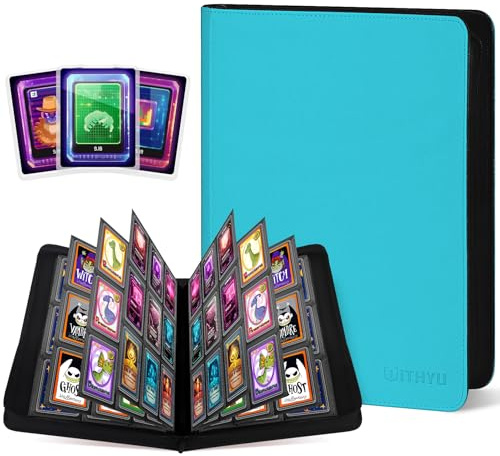 Album de Cartes à Collectionner pour 360 Toploaders - Album de Protection 9 Emplacements pour Rigid Toploaders, Compatible 7,6 x 10,16 cm Toploaders pour Cartes de Sport, Jeux (Aquamarine)