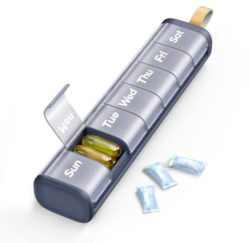 Ideerfit Boîte à pilules 7 jours, pilulier [certifié LFGB] [résistant au sec] [boîte à pilules 1 fois par jour] Boîte à médicaments 7 compartiments, organisateur de pilules pour vitamines et comprimés