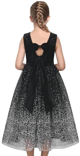 Sunny Fashion Robe Fille Noir Velours Étoilé Point V Arrière Tulle Concert Formel Soir Spécial 10 Ans