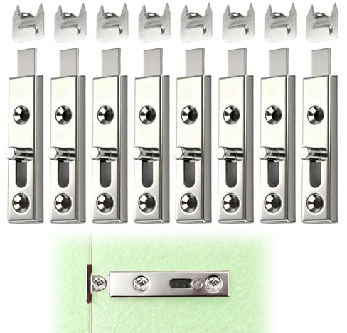 Pestillo de Metal para Armarios, Modelo H1255, Incluye Tornillos Visibles, Recto, de Acero Niquelado, Pack de para Muebles,pestillo deslizante armario Cajas y Armarios (8, Plateado)