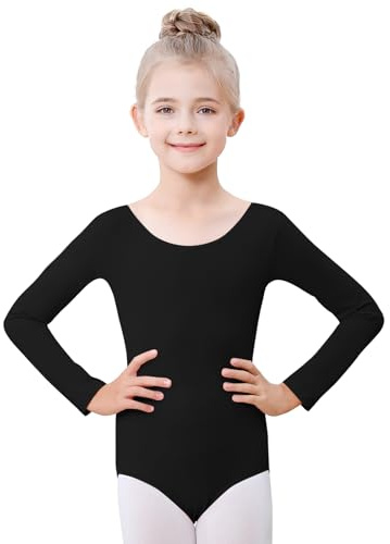 Kefiyis Ballettkleidung Mädchen Ballett Trikot Langarm Ballettanzug Baumwolle Ballett body Tanzbody Turnanzug Gymnastikanzug für Kinder Damen Größe 110-170 Schwarz 160