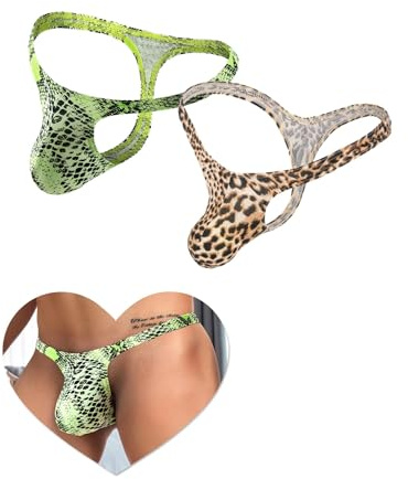 ohyeahlady Tanga Uomo Hot Vita Bassa Perizoma Leopardato Filo Slip Cotone Leggero Taglie Forti Costume da Bagno Sospensorio Jockstrap G String Mutande Mini Slip Biancheria Intima M,Leopardo+Verde