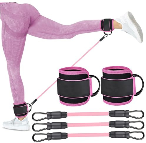 Bandas de Resistencia al Tobillo con puños, 5 Unidades/Juego de 10 LB, 20 LB, 30, Correas elásticas y Transpirables para el Tobillo con Anillos en D, Equipo de Ejercicios para Mujeres, Hombres